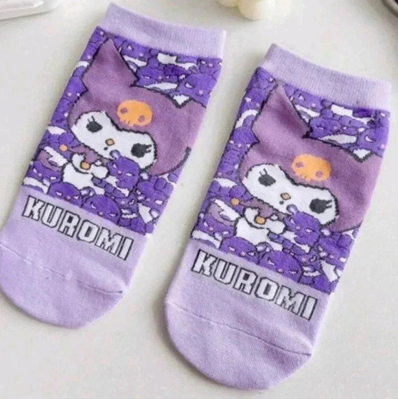 Kuromi ankle socks sanrio girls cute hello kitty purple black white women's shoe - Picture 8 of 8